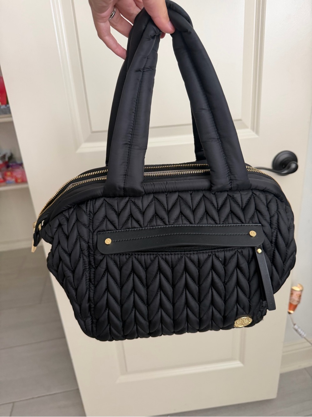 HAPP - Paige Carryall Diaper Bag in Black Herringbone